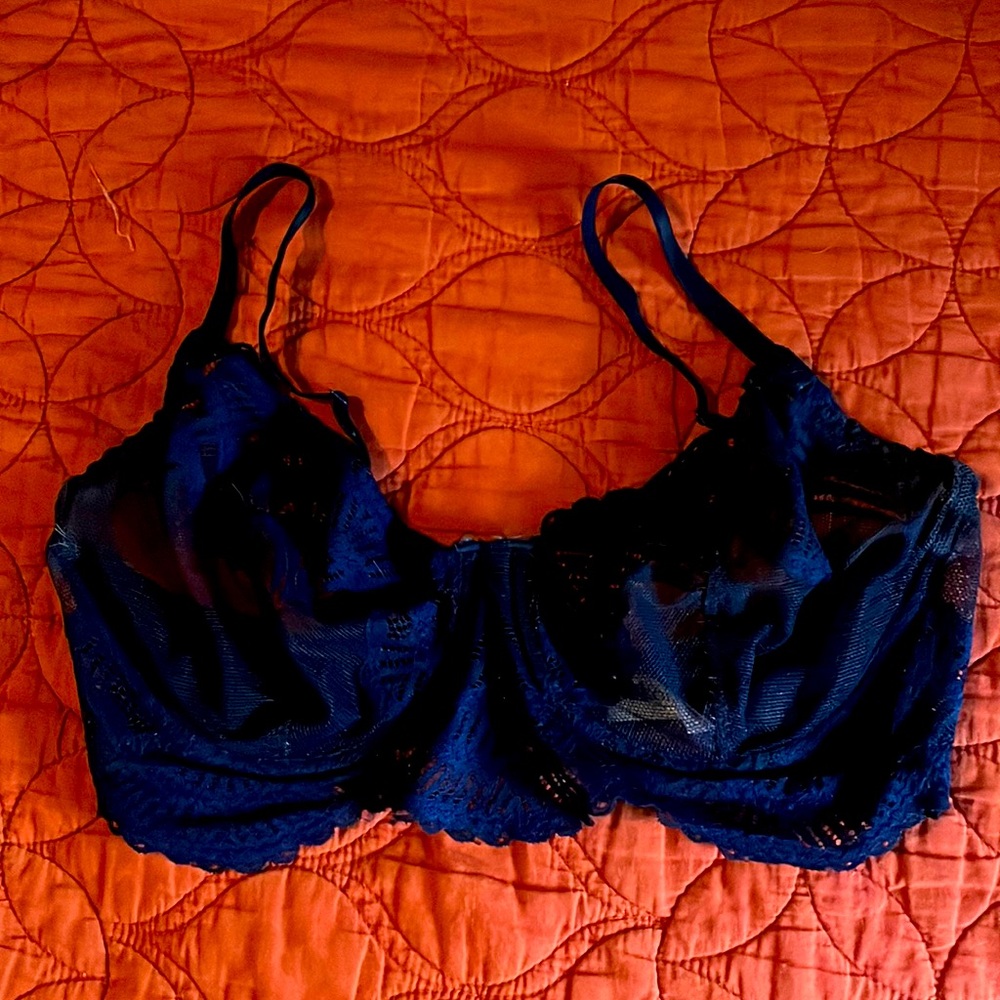 Sokoloff Unlined Lace Bra, Navy, 34D